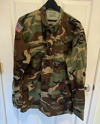 Vintage U.S. Army Combat Woodland Camouflage Field Hot Weather Coat XL Long • $45
