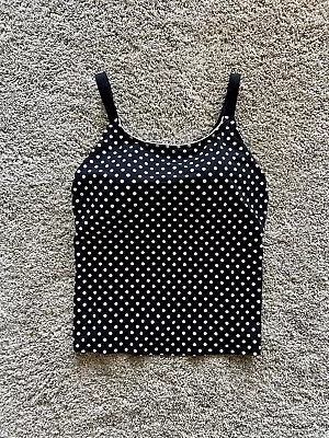 Lands' End Tankini Top Sz 14 Mastectomy Bra Black Polka Dot Adj Strap Soft Cups • $24.99