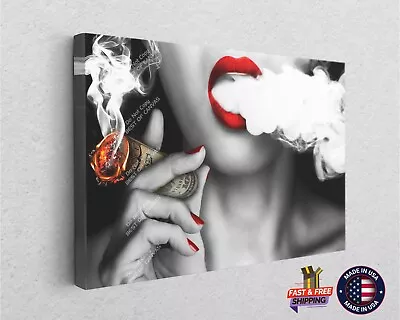 Money Smoking Girl Design Music Poster Canvas Print Art Decor Wall  • $202.40