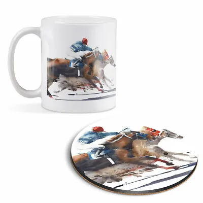 Mug & Round Coaster Set - Horse Racing Jockey Race #21697 • £9.99