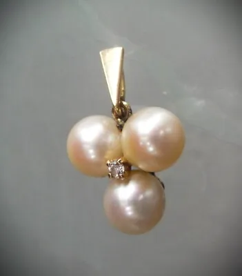 Beautiful Auth Mikimoto 14k 585 Trilogy Cultured Akoya Pearl Diamond Pendant! • $295