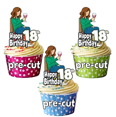 PRE-CUT Lady Women Wine Drinker 12 Cup Cake Toppers Birthday Decorations ANY AGE • £3.75