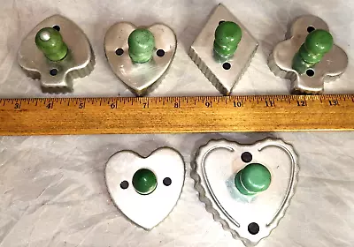 Lot Of 6 Vintage Cookie Cutters W/Green Wooden Handles Heart Diamond Spade Club • $18