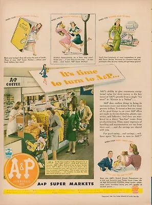 1944 Supermarket Grocery Store A&P 1940s Vintage Print Ad Coffee Check Out Food • $9.93