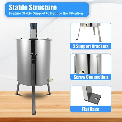 Electric 4 Frame Honey Extractor Beekeeping Stainless Steel Spinner W/Tripod • £262.62