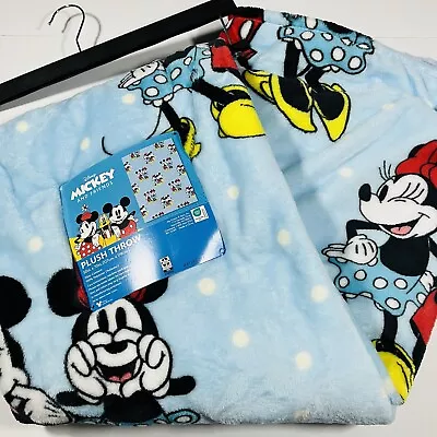 Disney Mickey & Minnie Mouse Throw Blanket 50”x70” Blue Happy Making Faces NEW • $41.64