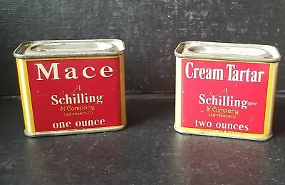 Set Of 2 Vintage Red Schilling Spice Tins ~ CREAM TARTAR And MACE • $17.95