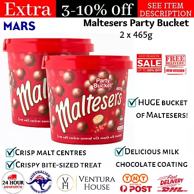 2x Maltesers Party Bucket 465g Bite Size Sweets Snack Crunchy Chocolate Malt New • $34.97