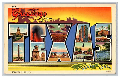 Postcard Greetings From TEXAS Vintage Standard View LARGE Letter Card • $4.49