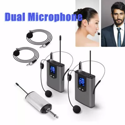 UHF Wireless Microphone Lavalier Lapel Mic Mini Receiver Transmitter Headset Set • £51.99