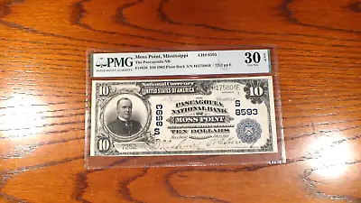 Rare 1902 Plain Back Pmg Vf30 Epq $10.00 Note Ch#8593 Moss Point Ms $10.00 Bill! • $1545.99