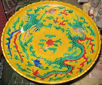 Antique Chinese Porcelain Dragon & Phoenix Pedestal Dish Ming Mark18th C. Nr. • $3000