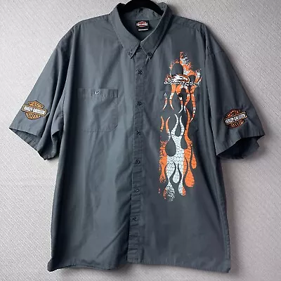 HARLEY DAVIDSON Shirt Mens 2XL Grey Screamin Eagle Mechanic Flames Main Gate • $22.22