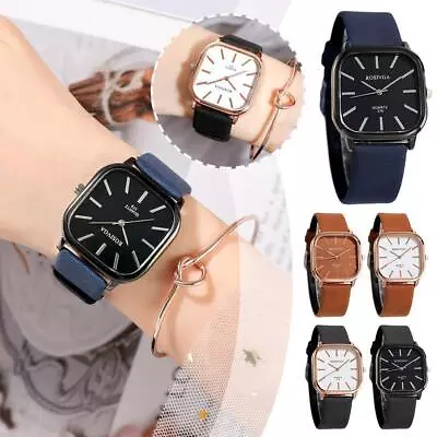 Roman Numberal Square Dial Leather Band Quartz Wrist E Watch Men For Women M2F7 • $8.78