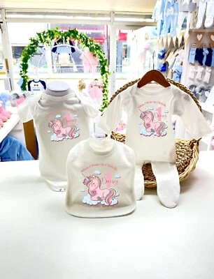 Personalised Baby Girls When I Wake Up 1ST Birthday Bib Vest Grow 0-2 Y Unicorn • £4.99