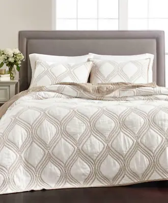 Martha Stewart Gramercy Gate Reversible Full Queen Quilt Bedspread Latte Taupe • $124.95