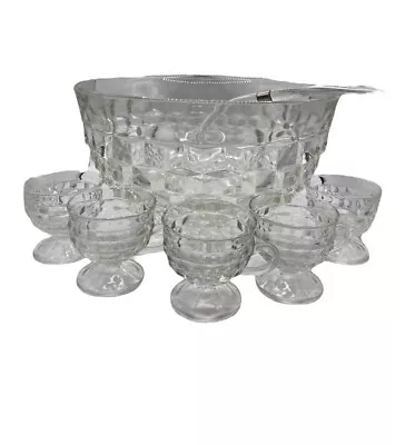 Whitehall American Punch Bowl And 8 Footed Glasses Indiana Glass Vintage EVC • $45