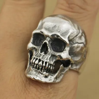 925 Sterling Silver High Detail Skull Ring Mens Biker Punk Ring TA50A US 7~15 • $99.99