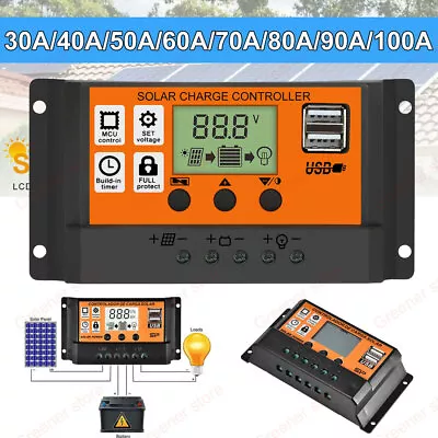 30A-100A MPPT Solar Panel Charge Controller 12V/24V Regulator Battery Charger • £13.67