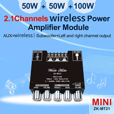 ZK-MT21 2x50W+100W 2.1 Channel BT5.0 AUX Digital Power Subwoofer Amplifier Board • $14.24