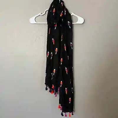 KATE SPADE TOUCAN Wrap Scarf In Black And Multi Color Spring And Summer  • $39.99