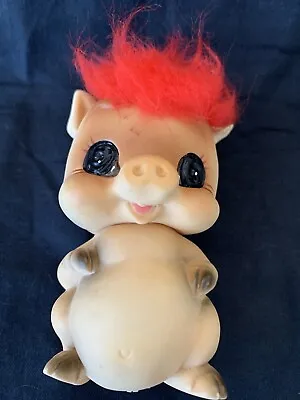 Vintage 1970 Kamar Inc Pig Rubber Vinyl Toy Animal W/Rare Red Hair Made In Japan • $34.39