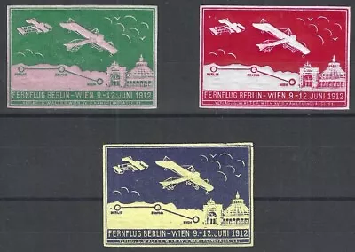 Berlin - Vienna Flight June 9-12 1912 Set Of 3 Embossed Germany Poster Stamps • $60