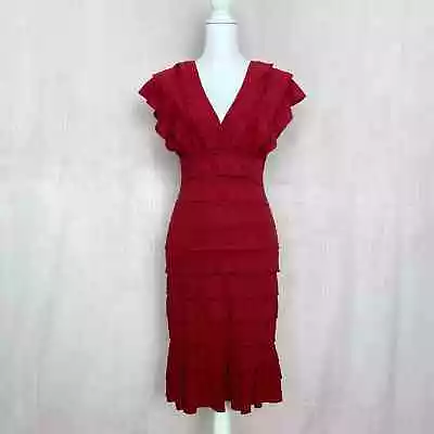 Max Studio Red Tiered Ruffle Midi Dress Size Medium • $15