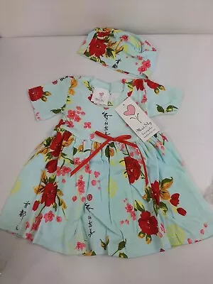 Mad Sky Los Angeles NWT 6 Month Year Girls Blue Floral Dress W/ Hat • $19.99