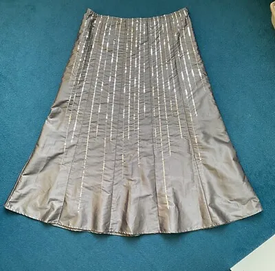 PER UNA Ladies’ Grey Taffeta Sequin Ornate A-line Long Skirt Fully Lined Size 14 • £9