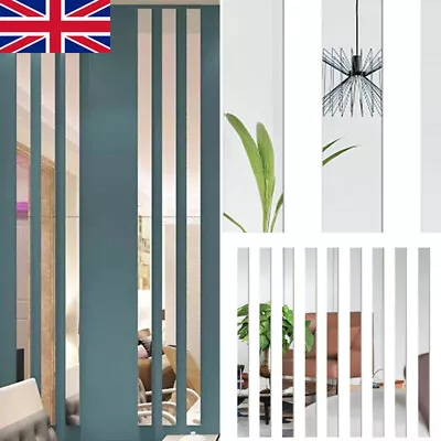 10-30Pcs Long Strip Mirror Acrylic Wall Stickers Self-adhesive Tile Decal Decor • £19.99