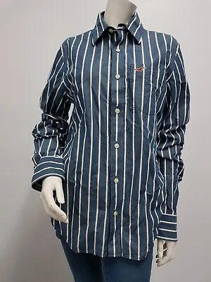 $28 • Buy Hollister California Blue & White Stripped Ling Sleeved Shirt Size M (11b)