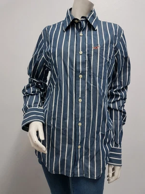 $28 • Buy Hollister California Blue & White Stripped Ling Sleeved Shirt Size M (11b)