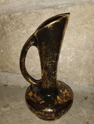 Vintage MCM Pottery Black And Gold Handled Ewer Pitcher Hollywood Regency  7.25  • $14.99