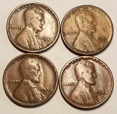 Lot Of Four 1926-S Lincoln Wheat Cents....Partial Wheat Lines • $10