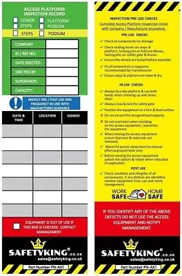 SAFETYKING® 10 Access Platform Tag Inserts | High Visibility Inspection Tags • £11.99