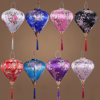 12 Inch Floral Pattern Oval Satin Silk Lanterns Hanging Chinese Retro Decoration • $31.79