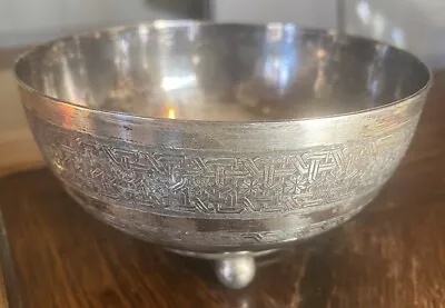 Vintage Middle Eastern PERSIAN 875 Silver Hand Engraved Footed BOWL • $249.99