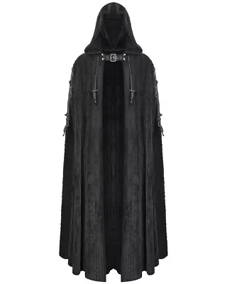 Devil Fashion Mens Long Gothic Apocalyptic Punk Hooded Cloak Coat Black Chenille • $111.28