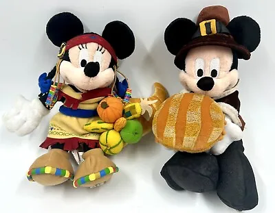 RARE 2003 Epcot Thanksgiving Minnie Mouse Indian & Mickey Pilgrim Plush Set VTG • $82