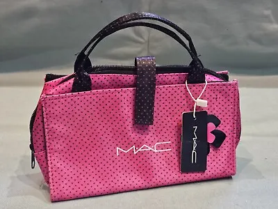 MAC Cosmetics Pink Black Polka Dot Satin Effect Travel Fold Out Make Up Bag GC • £6.99