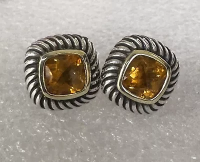 Vintage D Yurman 14k Yellow Gold Sterling Silver & Citrine Cable Albion Earrings • $250