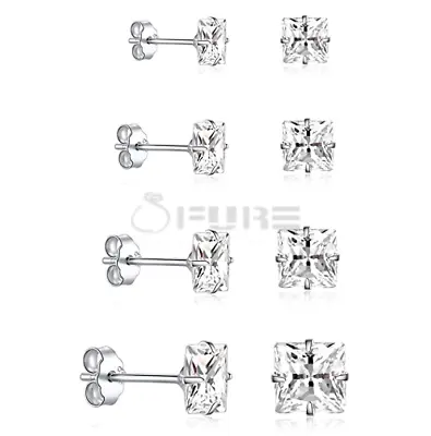 £3.25 • Buy Men Women Square Real 925 Sterling Silver Diamond Cut Cartilage Stud Earrings