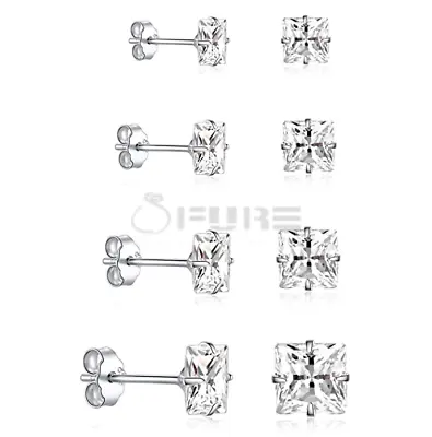 Men Women Square Real 925 Sterling Silver Diamond Cut Cartilage Stud Earrings • £3.29