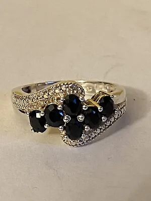 Sterling Silver 6 Sapphire Set Ring Size M • $56