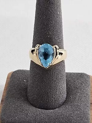 Estate Vintage 3 Carat Aquamarine Sterling Silver Gold Tone Ring Size 7 1/2 • $105.95