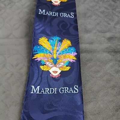 Mardi Gras Neck Tie Steven Harris Handmande Masquerade Mask Polyester Blue • $14