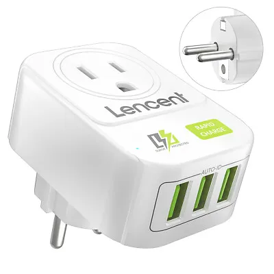 LENCENT Travel Power Plug Adapter With 3 USB Ports For US To Europe Greece Spain • $11.99