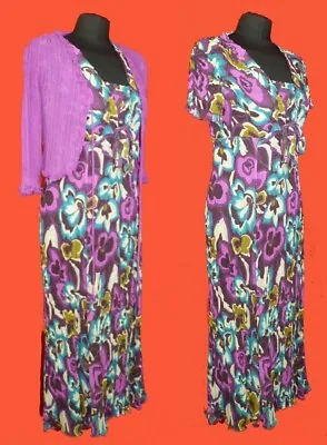 £24.99 • Buy EAST Ladies Purple Stretch Crinkle Pleated Floral Dress Jacket Wedding UK 12/10