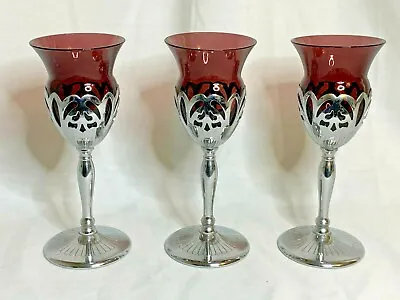 Cambridge Glass Set Of 3 Amethyst Cocktails In Farberware Frames • $25